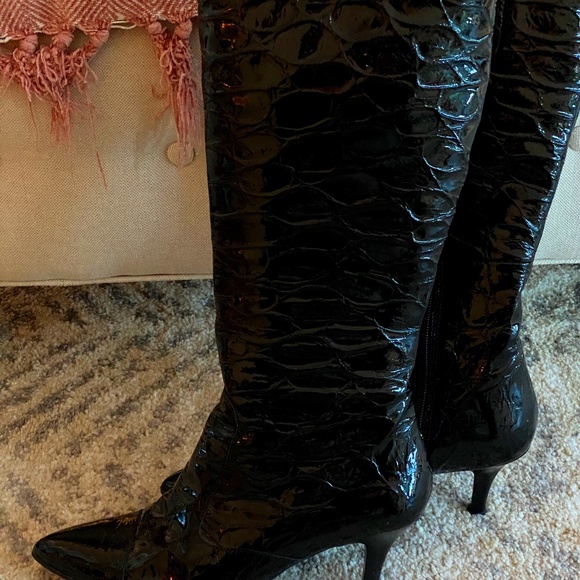 Black Patent Croc Boots - Picture 1 of 5